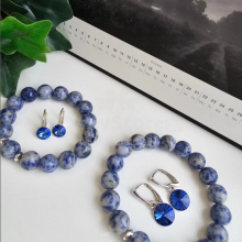 La bebe™ Jewelry Natural Stone Earrings Dark Blue Auskari sudraba 925 ar 8 mm kristālu