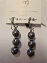 La bebe™ Jewelry Natural Stone Earrings Nerūsējoša tērauda auskari ar 3 kristaliem