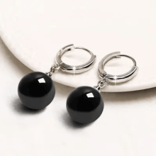 La bebe™ Jewelry Natural Stone Earrings Nerūsējoša tērauda auskari ar ahātu melnā