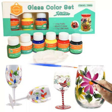 Ikonka Art.KX3876_1 Paints for glass ceramics porcelain set for painting on glass 6 colours x 25ml + brush painting palette