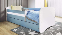 Bed babydreams blue without pattern with drawer with non-flammable mattress 160/80