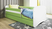 Babydreams green bed without a pattern with a drawer, mattress 140/70