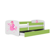 Bed babydreams green princess on horse with drawer with mattress 140/70