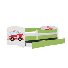 Bed babydreams green fire brigade with drawer with non-flammable mattress 180/80