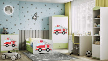 Bed babydreams green fire brigade with drawer with non-flammable mattress 160/80