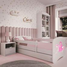 Babydreams white princess bed on a horse with a drawer, coconut mattress 140/70