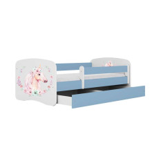 Bed babydreams blue horse with drawer with non-flammable mattress 140/70