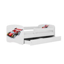 Bed babydreams white racing car with drawer with non-flammable mattress 160/80
