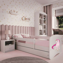 Bed babydreams white unicorn with drawer with non-flammable mattress 180/80