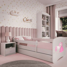 Bed babydreams white princess horse with drawer with non-flammable mattress 180/80