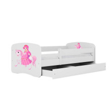 Bed babydreams white princess on horse with drawer with non-flammable mattress 140/70