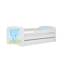 Bed babydreams white blue teddybear with drawer with non-flammable mattress 160/80
