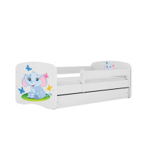 Bed babydreams white baby elephant with drawer with non-flammable mattress 140/70