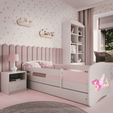 Bed babydreams white fairy with wings with drawer with non-flammable mattress 180/80