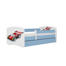 Bed babydreams blue racing car with drawer with non-flammable mattress 140/70