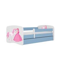 Bed babydreams blue princess horse with drawer with non-flammable mattress 160/80