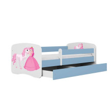 Bed babydreams blue princess horse with drawer with non-flammable mattress 140/70