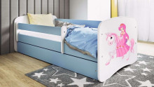 Bed babydreams blue princess on horse with drawer with non-flammable mattress 140/70