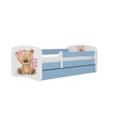 Bed babydreams blue teddybear flowers with drawer with non-flammable mattress 140/70
