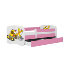 Bed babydreams pink digger with drawer with non-flammable mattress 160/80