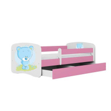 Bed babydreams pink blue teddybear with drawer with non-flammable mattress 160/80