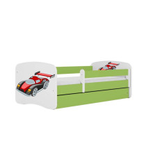 Bed babydreams green racing car with drawer with non-flammable mattress 180/80