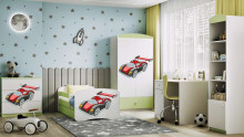 Bed babydreams green racing car with drawer with non-flammable mattress 180/80