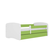 Bed babydreams green without pattern with drawer with non-flammable mattress 140/70