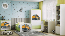 Bed babydreams green truck with drawer with non-flammable mattress 140/70