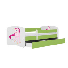 Bed babydreams green unicorn with drawer with non-flammable mattress 140/70