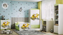 Bed babydreams green digger with drawer with non-flammable mattress 160/80