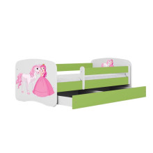 Bed babydreams green princess horse with drawer with non-flammable mattress 160/80