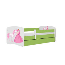 Bed babydreams green princess horse with drawer with non-flammable mattress 140/70