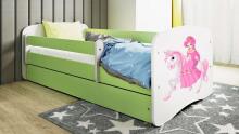 Babydreams green princess bed on a horse without a drawer, coconut mattress 160/80