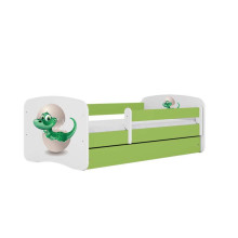 Bed babydreams green baby dino with drawer with non-flammable mattress 140/70
