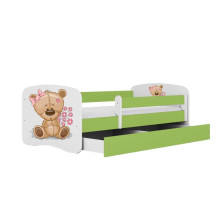 Bed babydreams green teddybear flowers with drawer with non-flammable mattress 160/80