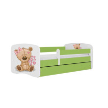 Bed babydreams green teddybear flowers with drawer with non-flammable mattress 160/80