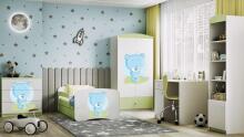 Bed babydreams green blue teddybear with drawer with non-flammable mattress 160/80