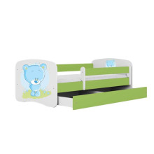 Bed babydreams green blue teddybear with drawer with non-flammable mattress 160/80