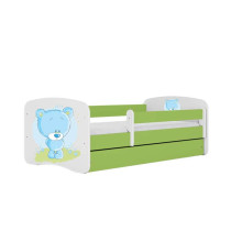 Bed babydreams green blue teddybear with drawer with non-flammable mattress 140/70