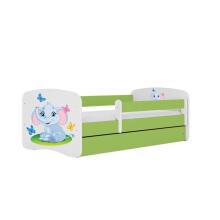 Bed babydreams green baby elephant with drawer with non-flammable mattress 160/80