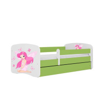 Bed babydreams green fairy with butterflies with drawer with non-flammable mattress 140/70