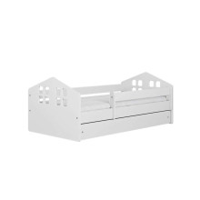Kacper white bed with a drawer, non-flammable mattress 140/80