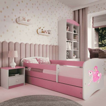 Babydreams bed, pink, princess on a horse, without drawer, latex mattress 160/80