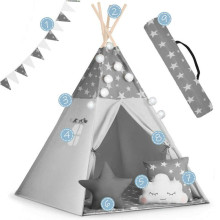 Палатка-типи детская с гирляндой и подсветкой Нукидо - серая со звездами