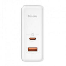 Baseus GaN5 Pro, USB-C + USB, 100 Вт + кабель (белый)
