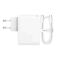Baseus GaN5 Pro, USB-C + USB, 100 Вт + кабель (белый)