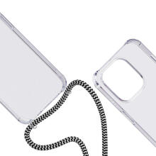 ЧЕХОЛ С РЕМЕШКОМ SPELLO ДЛЯ IPHONE 15 — ПРОЗРАЧНЫЙ/ЧЕРНО-БЕЛЫЙ РЕМЕНЬ
