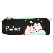 Ikonka Art.KX3765_2 Pusheen Pastelinis juodos spalvos tūbelinis pieštukinis dėklas