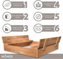 Bebe Basic Wood Sandbox Art.199231 Natural  sandbox with a lid and a bench, 120x120 cm